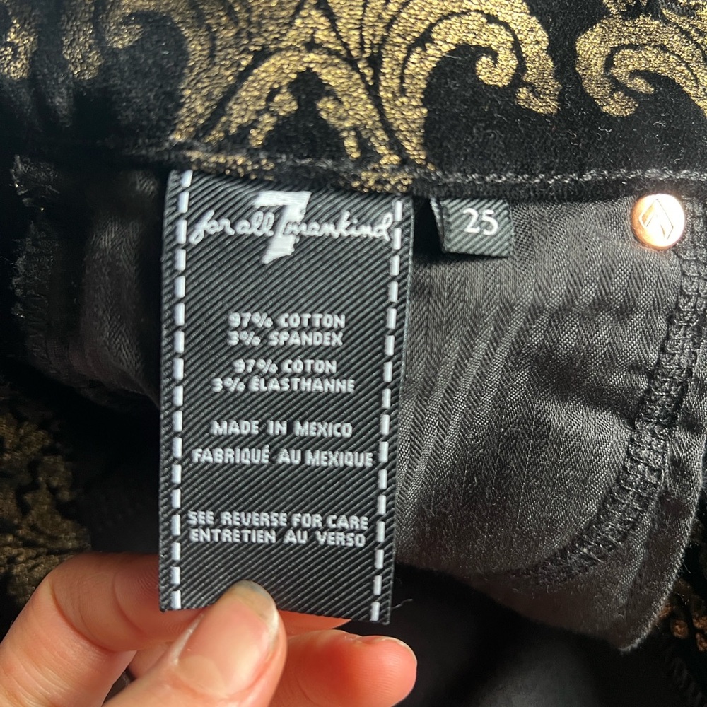 Seven for All Mankind Elegant Black and Gold Brocade Pants - Picture 4 of 5